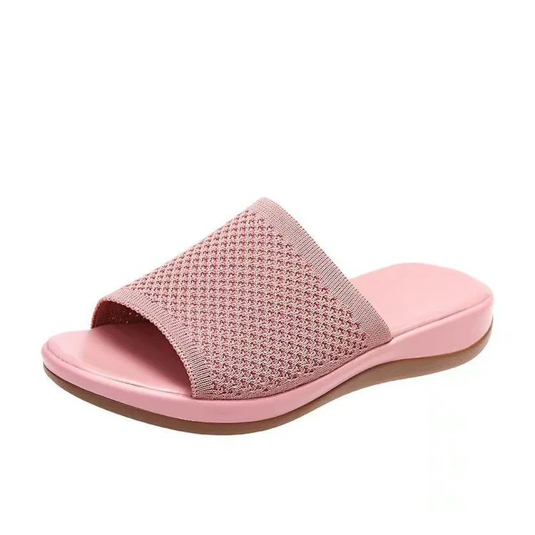 Tanguoant Tanguoant Size Thick Low Slippers Female Polyurethane Bottom Lightweight Flying Knit Pine Cake Low One Line Beach Shoes