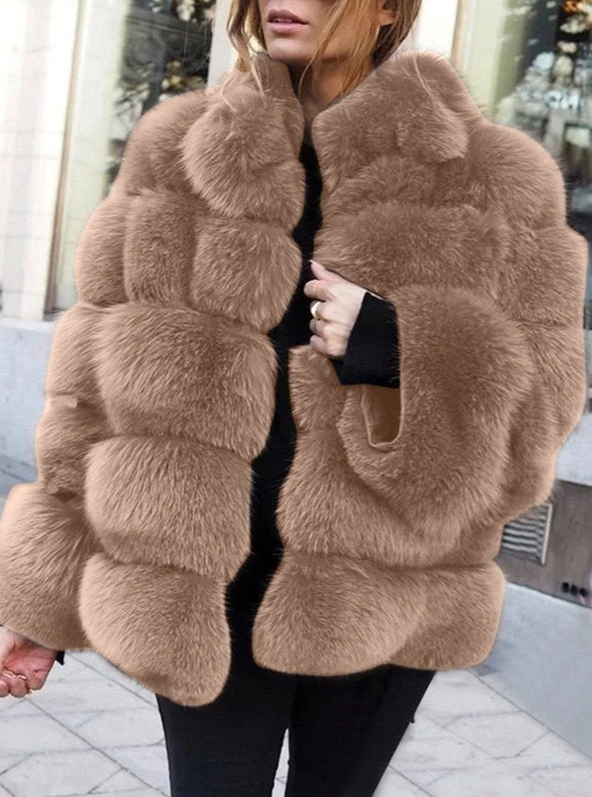 New Women Chic Vintage Fur Leather Warm Jacket Coat
