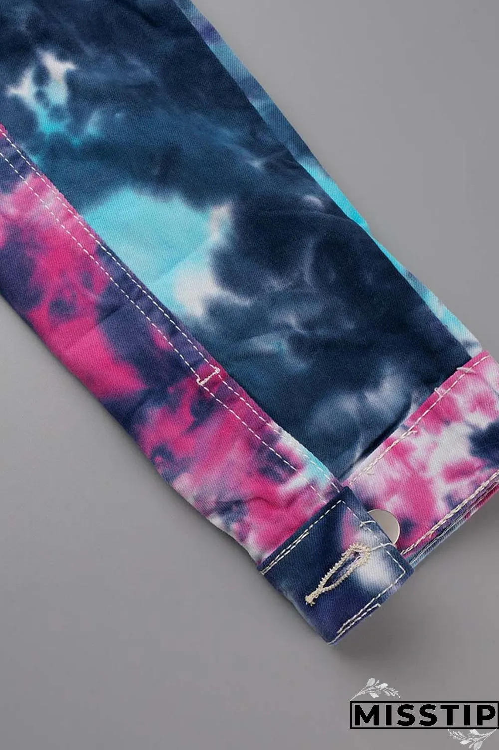 Deep Blue Casual Tie Dye Ripped Turndown Collar Long Sleeve Two Pieces