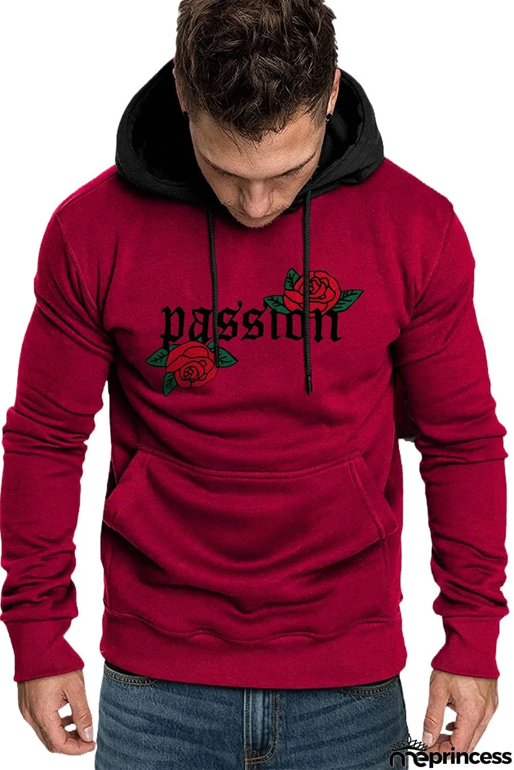Valentine Love Heart Print Color Block Men's Pullover Hoodie