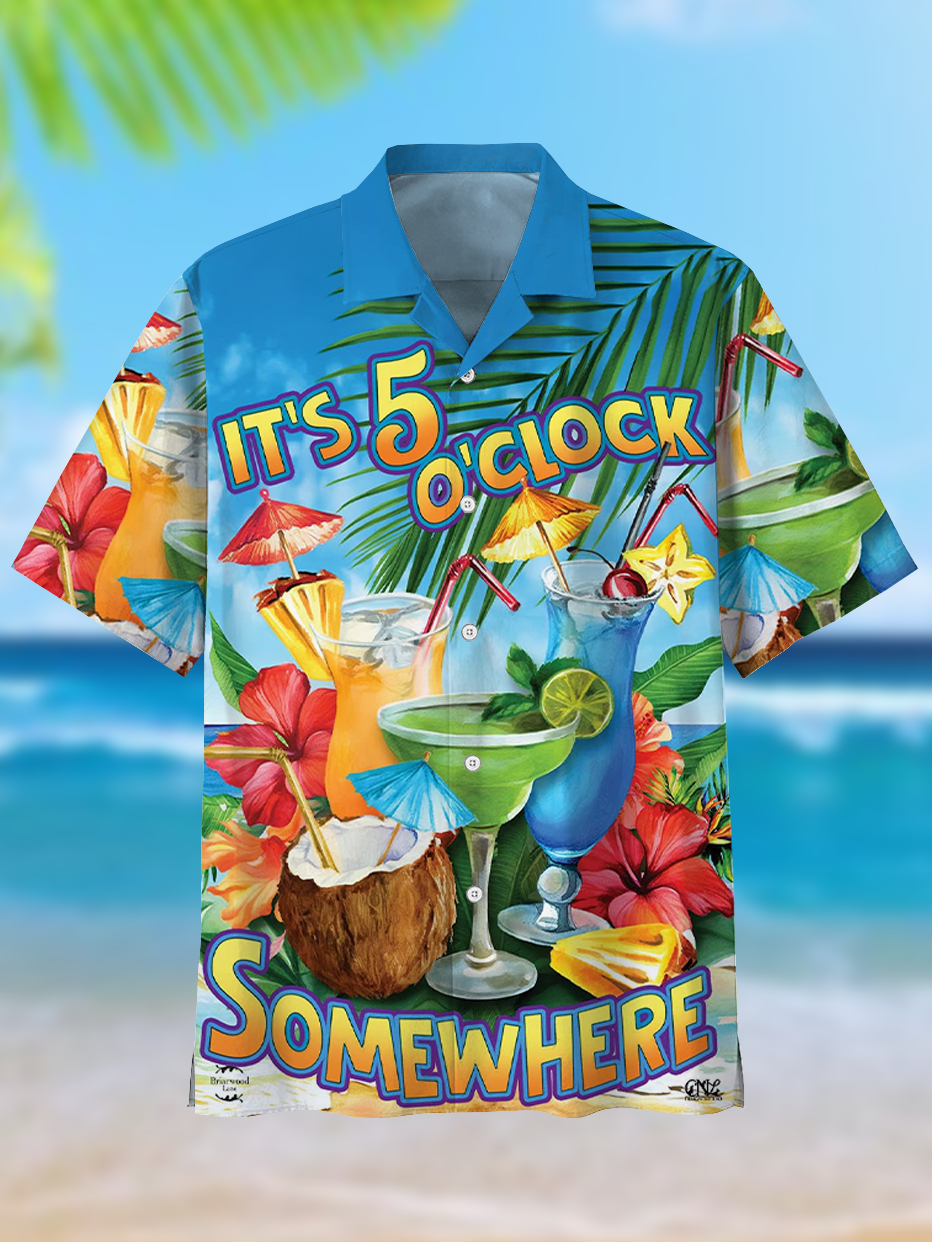Men's Hawaii Vacation Cartoon Cuban Collar Print Shirt PLUSCLOTHESMAN