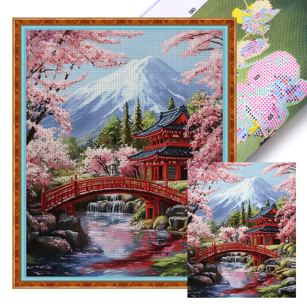 Snow Mountain And Plum Blossom Full 14CT Pre-stamped Canvas(45*55cm) Cross Stitch