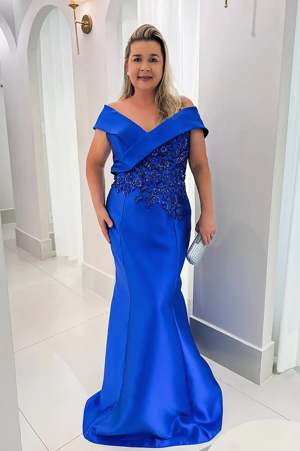 Lisliy Royal Blue Sleeveless Strapless Off-Shoulders Mermaid Embroidery Prom Dress