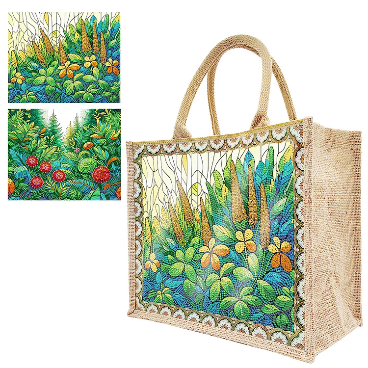 Linen Green Garden Diamond Art Large Capacity Handbag Birthday Gift for Friends gbfke