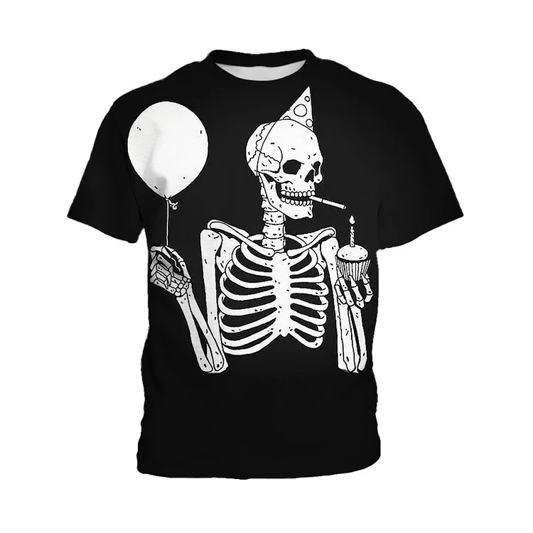 Street Skull Print T-Shirt Oversized Short Sleeves at Hiphopee