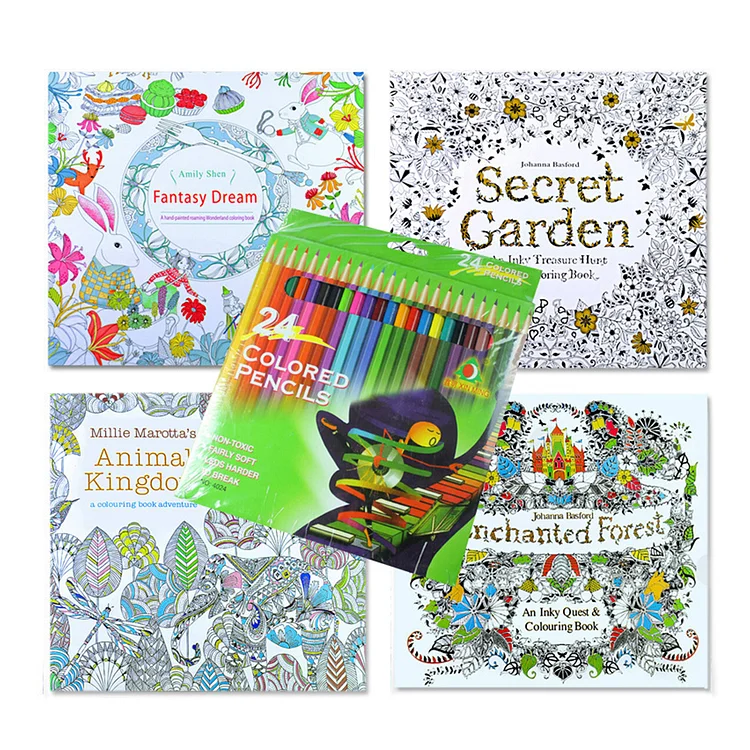 Secret Garden Coloring Book 24 Pages DIY with 24 Colored Pencils Set (3) gbfke