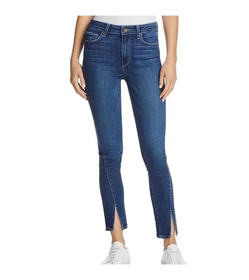 Campus Style Plain Pattern Side-slit Skinny Jeans