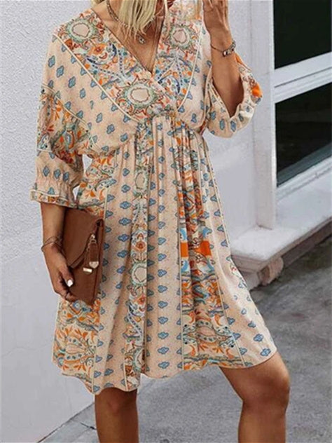 Women Long Sleeve V-neck Graphic Floral Printed Top