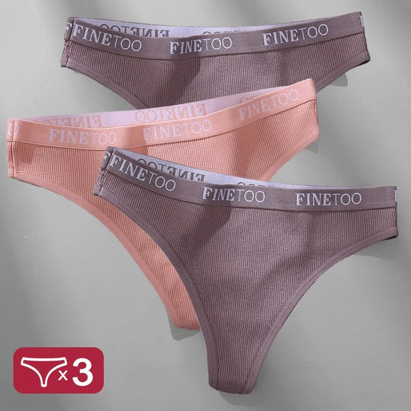 3PCS/Set Women's Panties Cotton Lingerie Female Underpants Sexy Briefs Thong G-String Finetoo Design Intimates T-back Pantys
