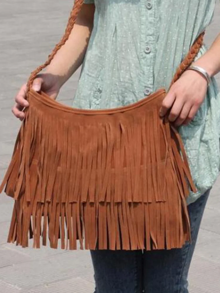 Vintage Tassels Braided Crossbody Suede Bag