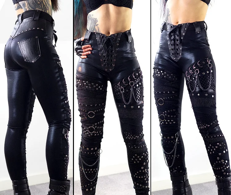 HIGH WAISTED BLACK/GUNMETAL COLLAGE SKINNIES