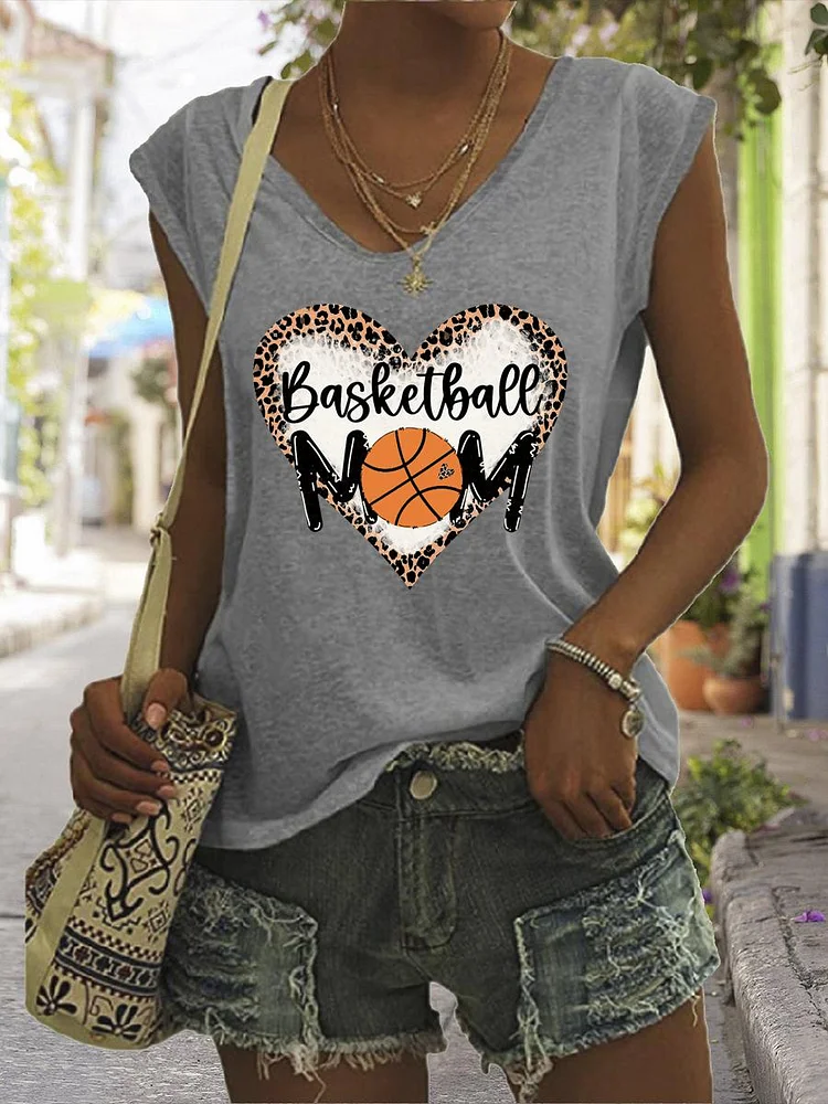 Basketball Mom V Neck T-shirt Tees-Annaletters