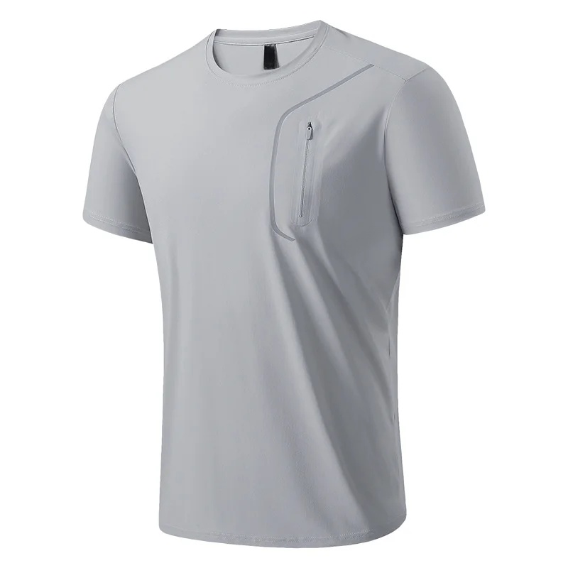 New Summer 2025 Men's T-Shirt Ice Silk Thin Short Sleeve round Neck High Elasticity Breathable Seamless Nylon Lightweight Tee