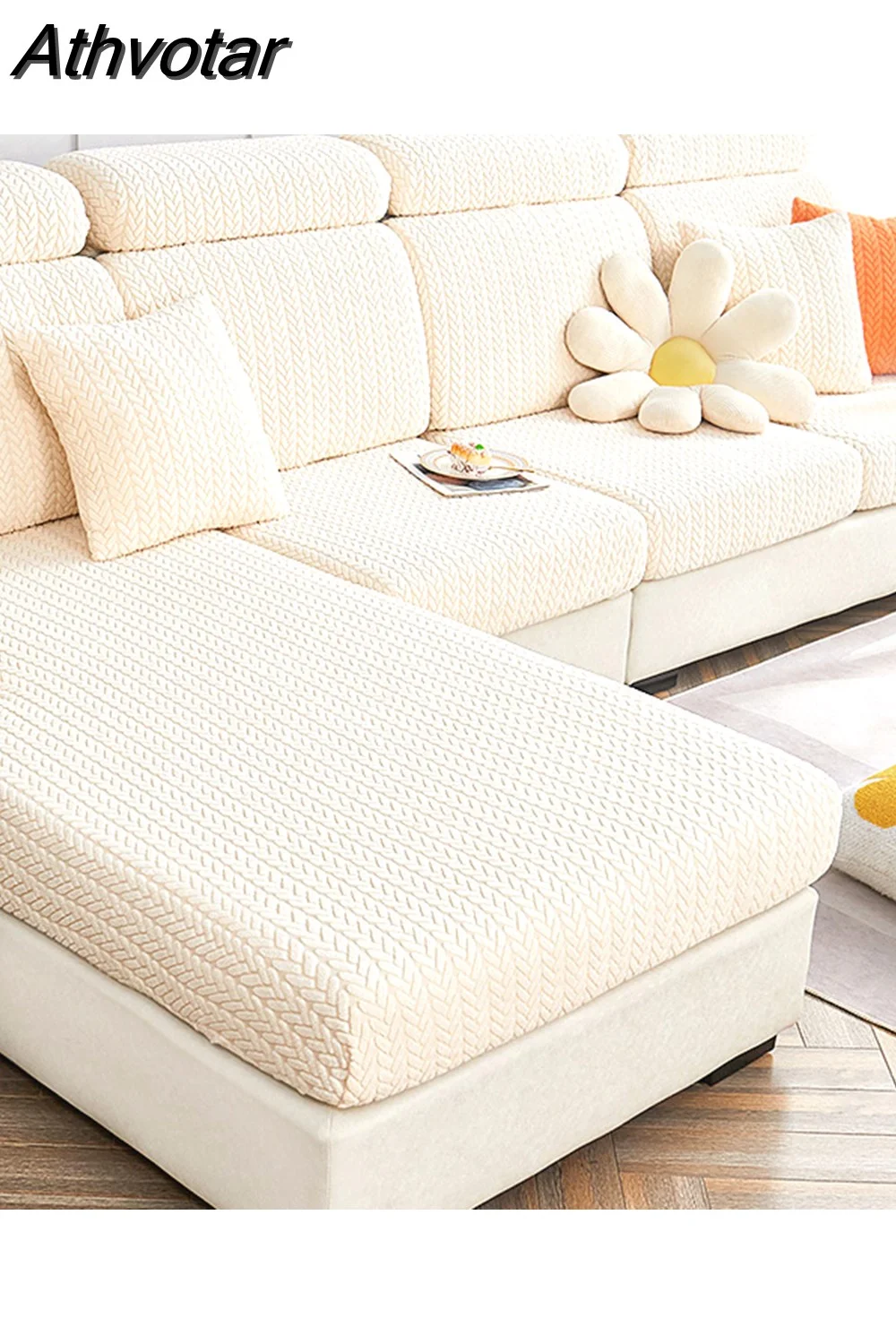 Athvotar Sofa Seat Cushion Cover for Living Room Wheat Head Pattern Elastic Thicken Corner Sofa Slipcover Furniture Protector