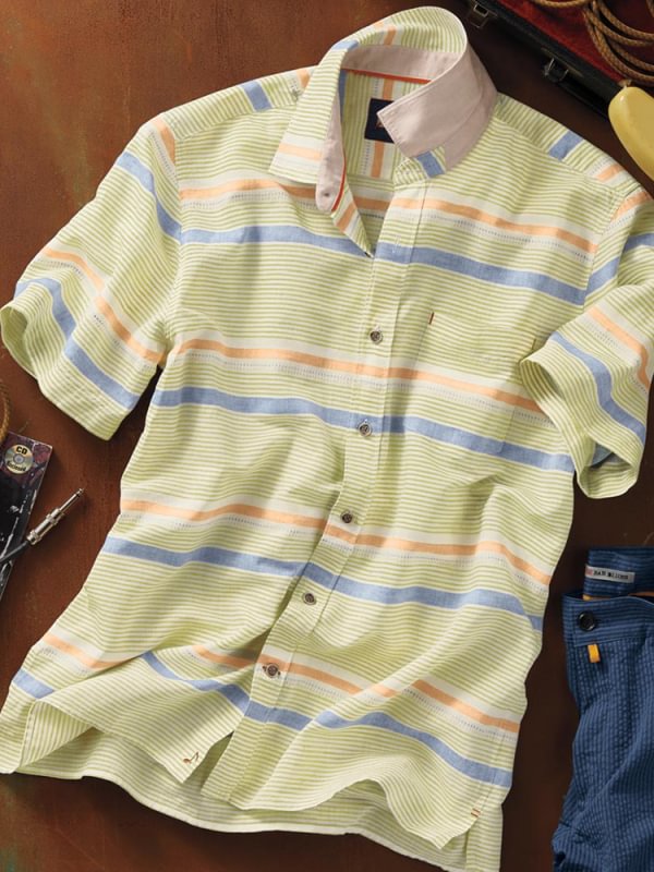 Men's multicolor lattice pattern cotton linen shirt