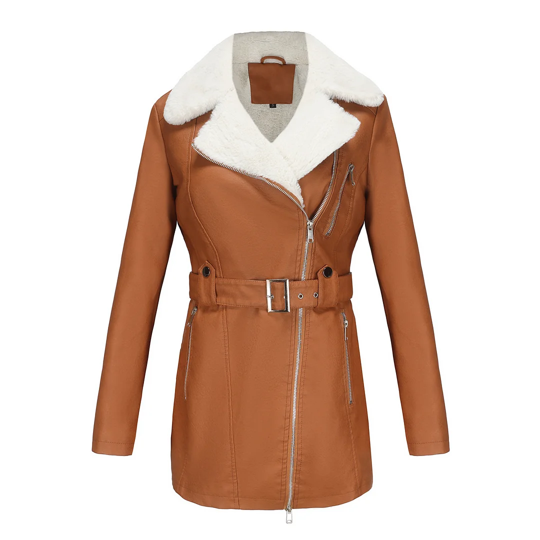 PASUXI Wholesale New Custom Ladies Winter Fleeced Warm Double-Head Zipper Leather Long Jacket Plus Size Women's Coats