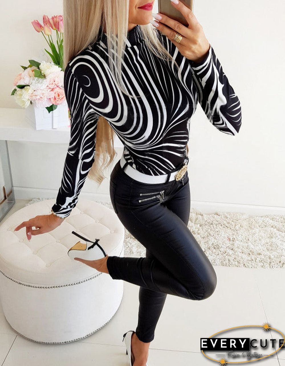 Long Sleeve Round Neck Bodycon Slim Tops
