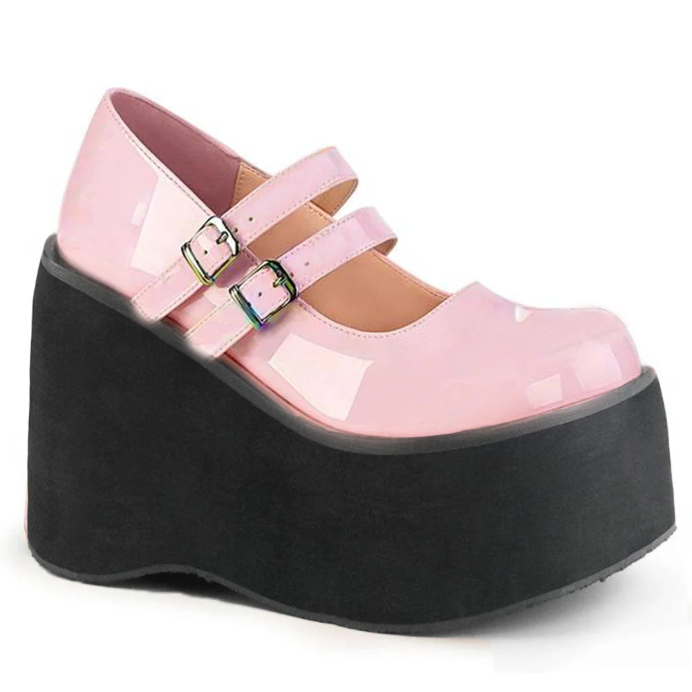BONJOMARISA The Big Size 43 Girls Pumps Solid Buckle Platform Marry Janes Pumps Women Lolita Thick Bottom Gothic Shoes Woman
