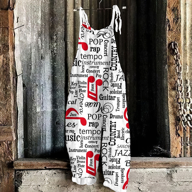 Music Note Art Print Loose Jumpsuit