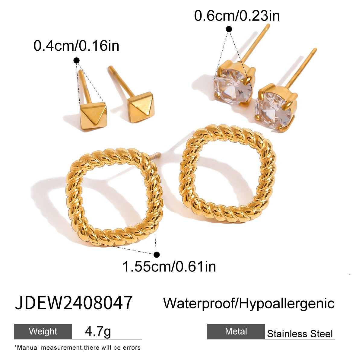 Jie Ding Three Pairs Of Stainless Steel Zircon Earrings Niche Pearl Earrings Titanium Steel Earrings