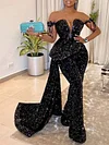 Shiny Off-The-Shoulder V-Neck Split-Joint Sexy Jumpsuit