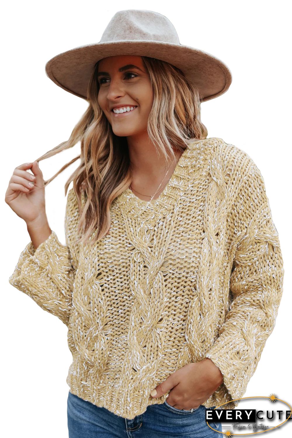 Yellow Drop Shoulder Loose Sweater with Hooded