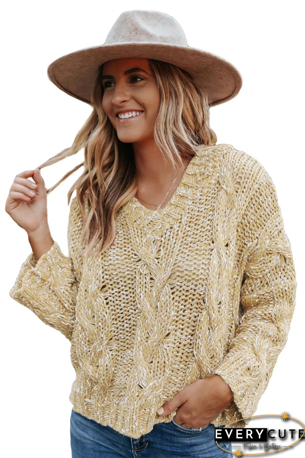 Yellow Drop Shoulder Loose Sweater with Hooded
