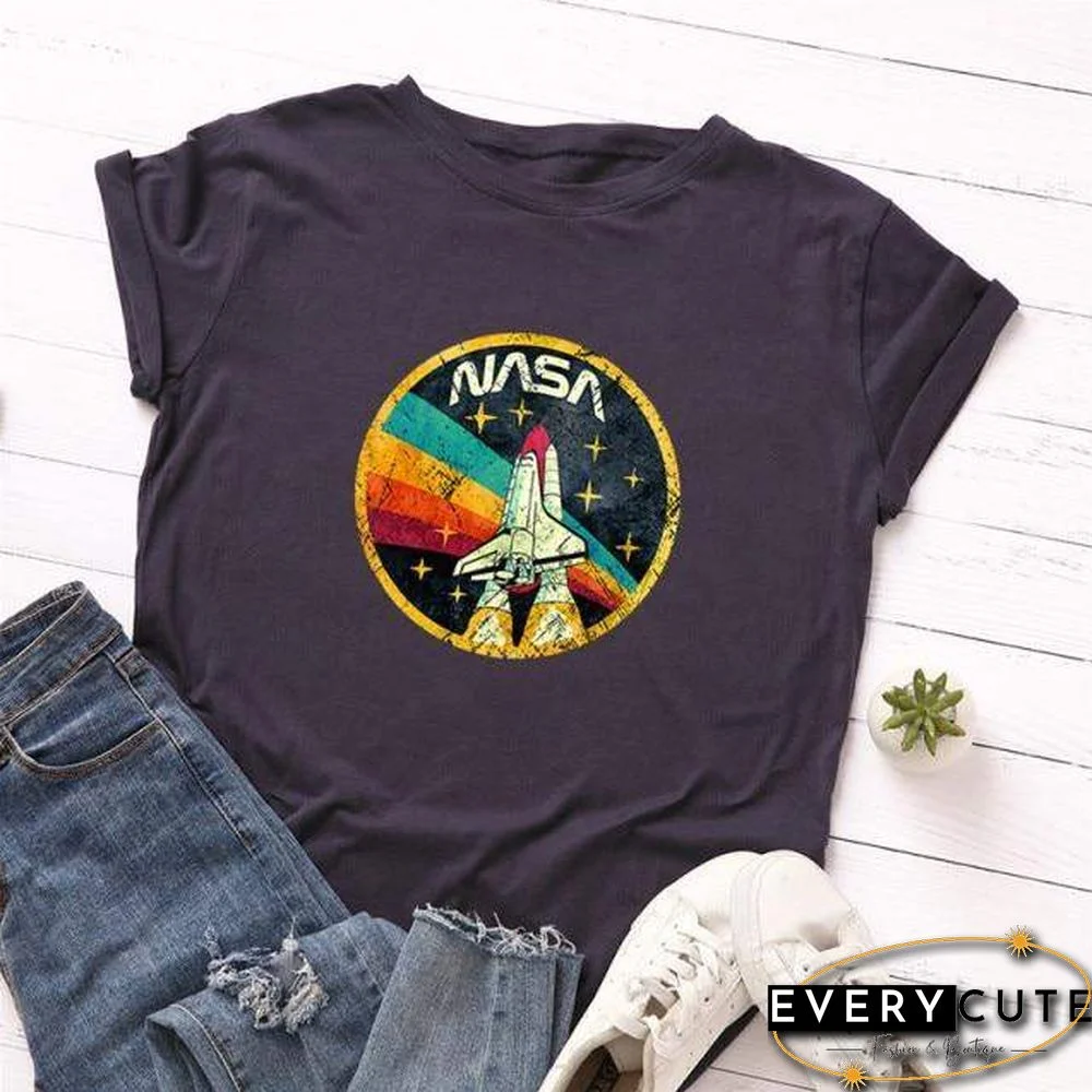 Summer Plus Size Shirt S-5XL New ROCKET Print TShirt Women 100%Cotton O Neck Short Sleeve Tees Casual Tops Woman TShirts