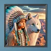(40*40cm)Indian Girl Wolf - Full Round Drill Diamond Painting