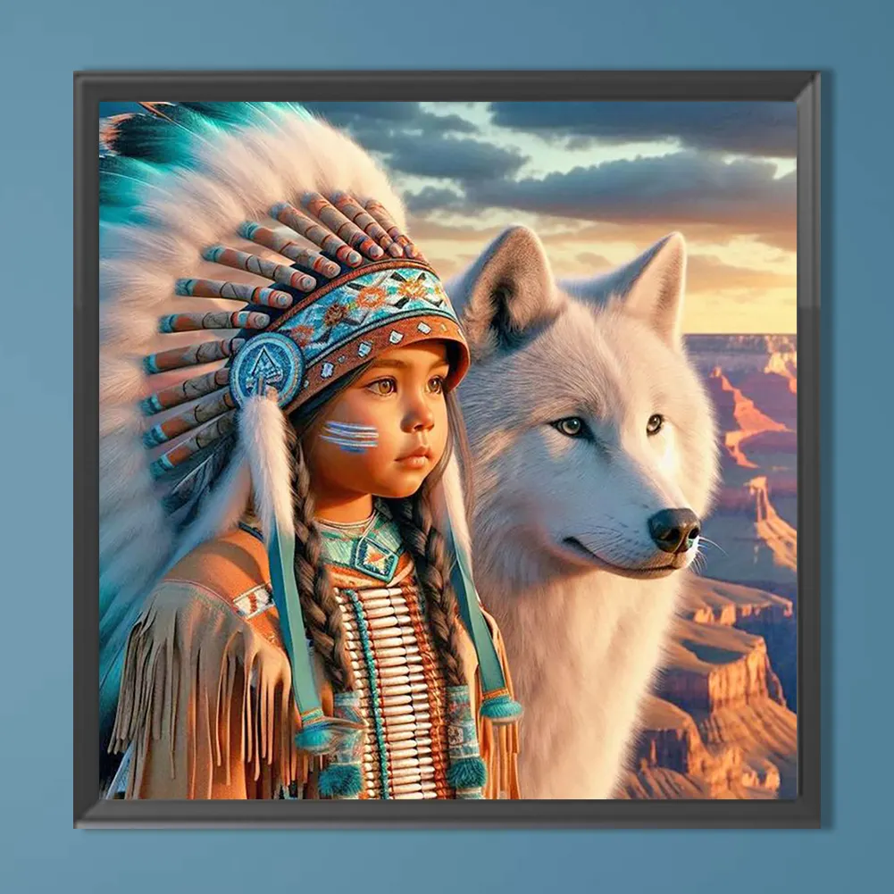 Diamond Painting - Full Round Drill - Indians Wolf(Canvas|40*40cm)