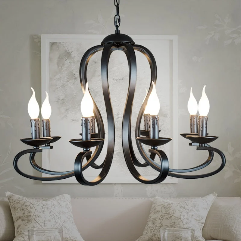 Nordic American Coutry Style Modern Candle Chandelier Lamps Fixtures Vintage White/Black Wrought Iron  Home Lighting E14