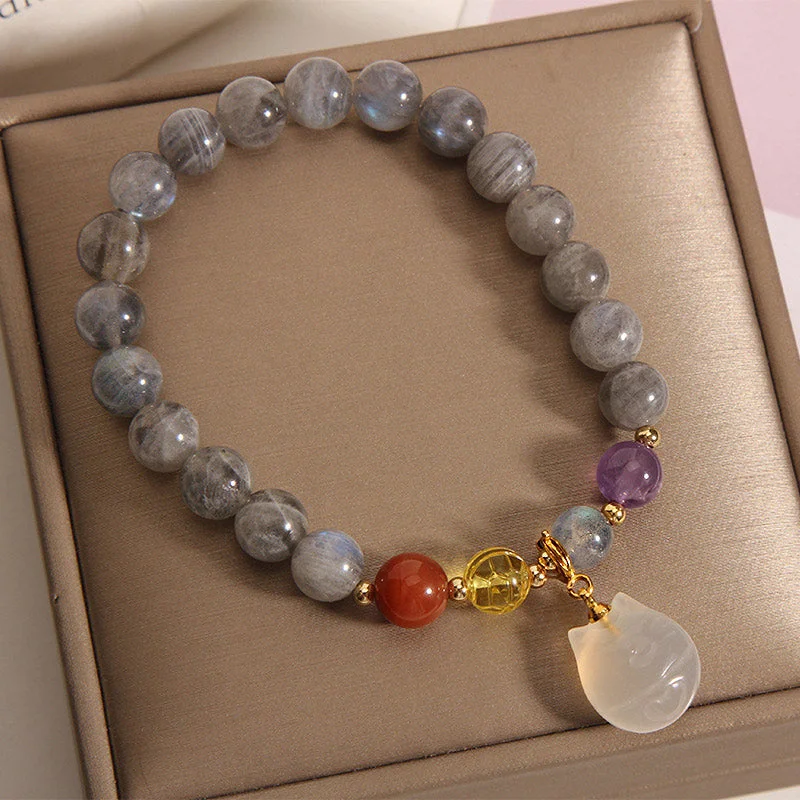 Natural Moonstone Blessing Cat Charm Bracelet
