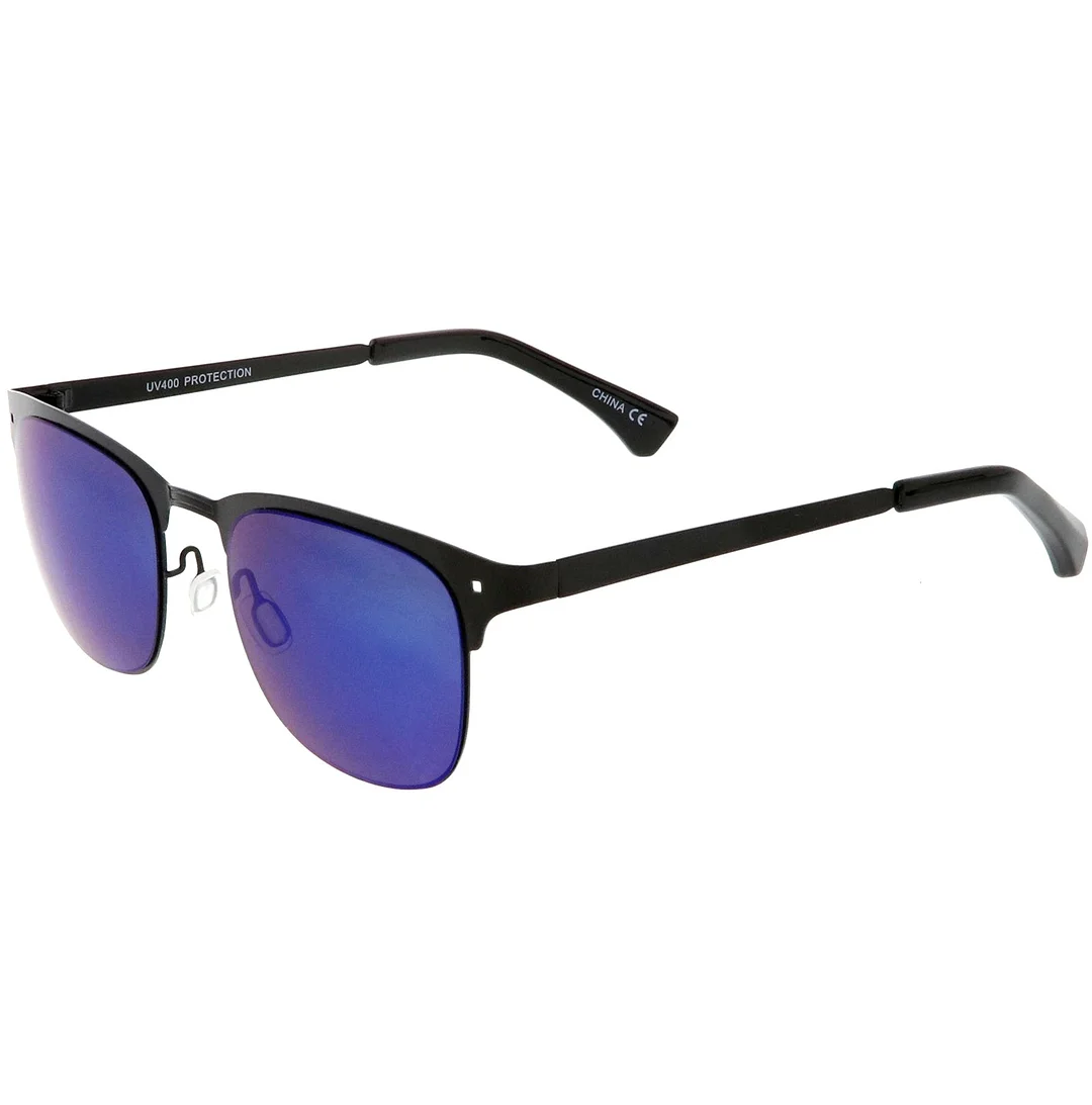 Sleek Metal Horn Rimmed glasses Semi Rimless Color Mirror Square Lens 48mm