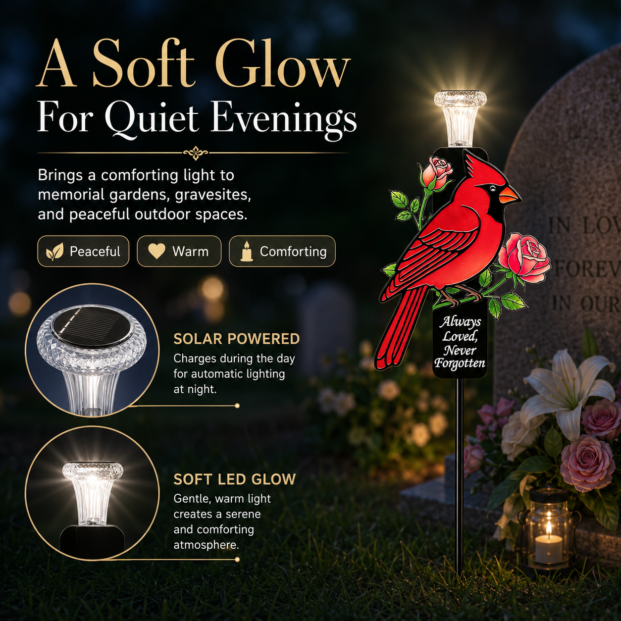 Cardinal Memorial Solar Garden Stake Light