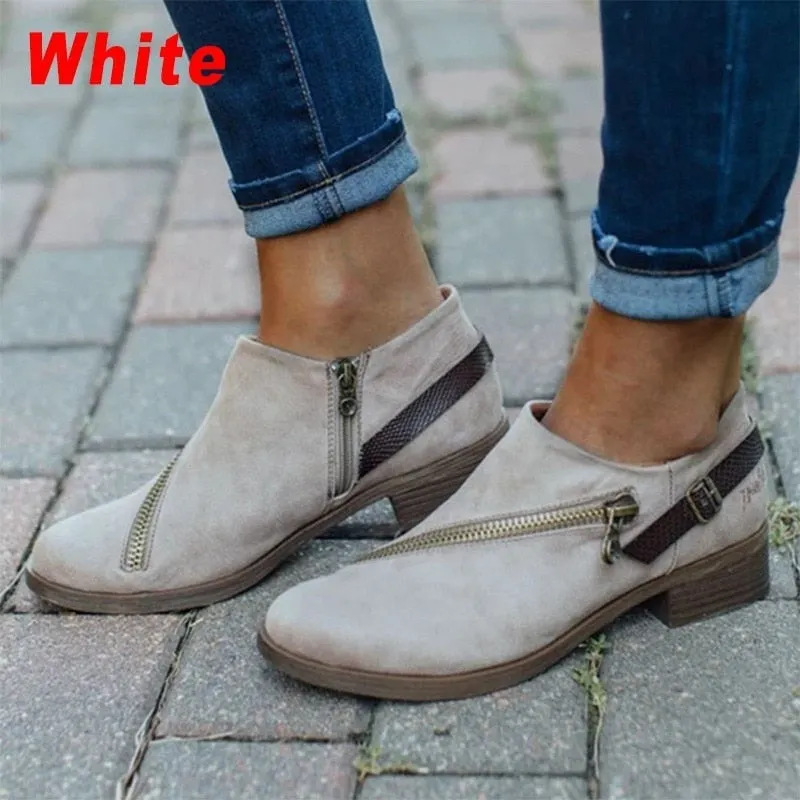 New Fashion Women Casual Shoes Ladies Retro Round Toe Low Heel Zipper Boots Woman Thick Heel Short Boots Single Shoes Size 35-43