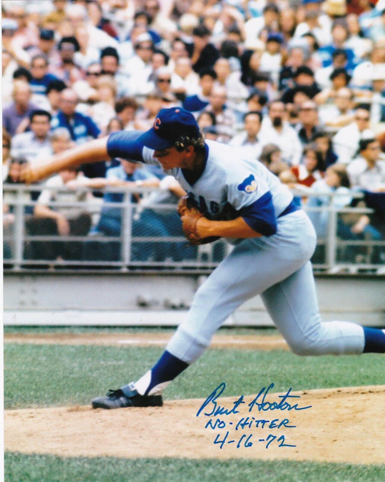 BURT HOOTON CHICAGO CUBS NO-HITTER 4-16-72 ACTION SIGNED 8x10