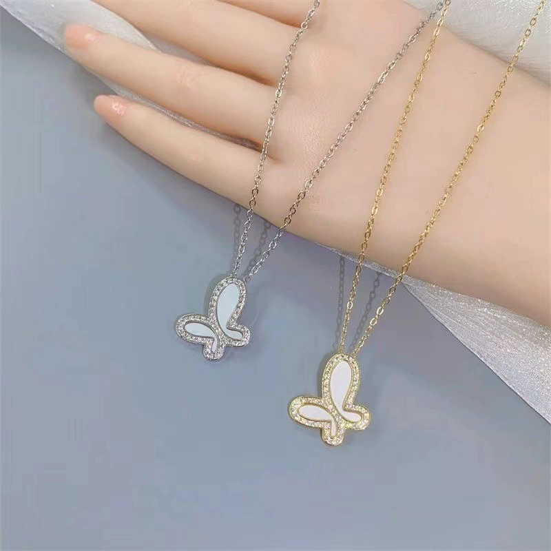 Butterfly Shell Zirconia Gold-Plated Necklace