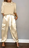 Women's Smooth Satin Half-sleeved Top and Pant Two-piece Suit