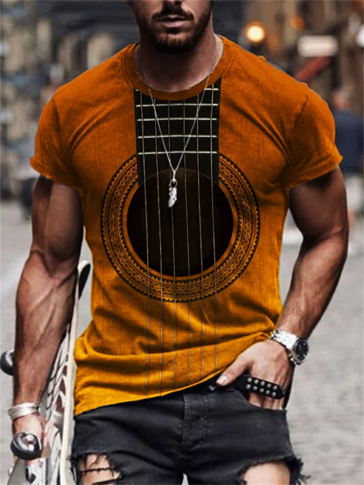Tiboyz Men's Music Lover Guitar Inspired Gradient T Shirt