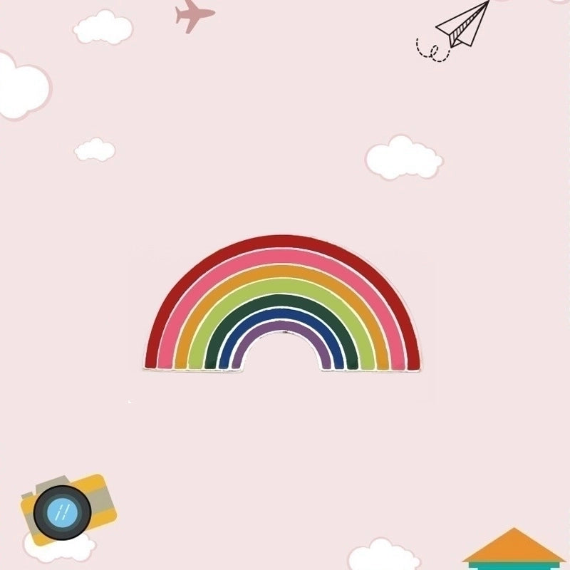 5 Pieces Cute Pin Geometric Rainbow Heart Shape Alloy Enamel Women’S Brooches