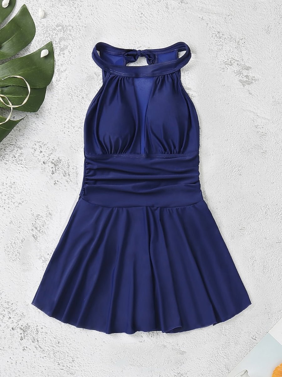 Women's One Piece Swimwear Halter Neck Sleeveless Skirt Swimsuit