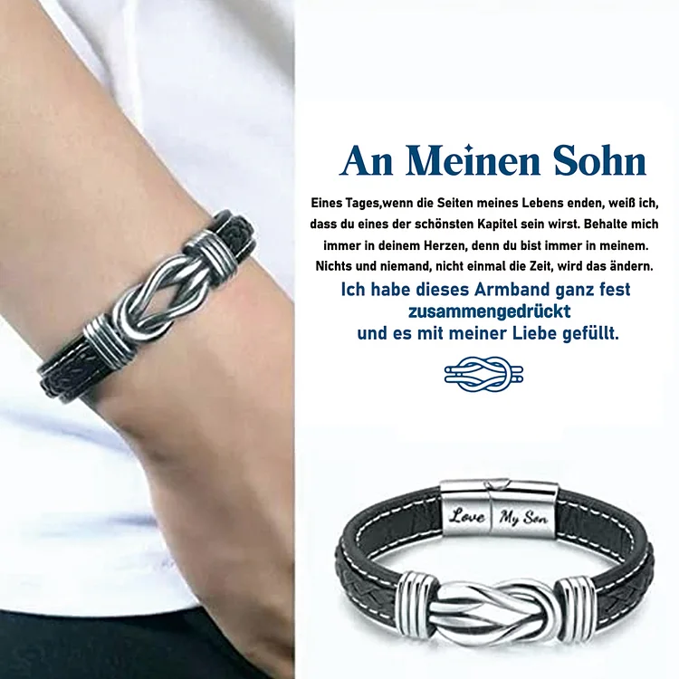 Herren Edelstahl Leder Armband-An Meinen Sohn- Geschenk mit Nachrichtenkarte