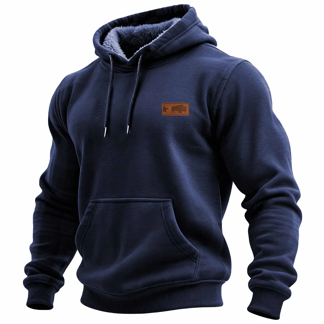 Men's Vintage Western Cowboy Fleece Pocket Long-Sleeved Hoodie