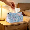 (24cm)Ice Blue Floral Butterfly 24cm DIY Diamond Painting Rhinestones Decorative Tissue Box Reusable Crystal Mosaic PU Tissue Holder for Home Car Desk Decoration Craft
