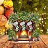 Diamond Painting Wooden Fireplace Green Stockings Table Ornament