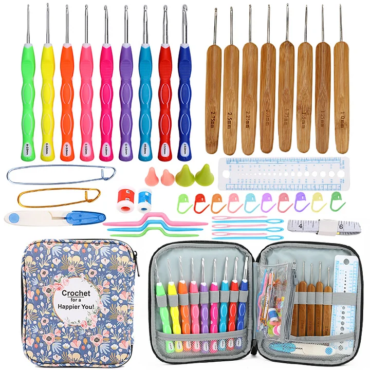 ofone Crochet Hook Set with Yarn Knitting Needles Sewing Tools Full Set with Knitting Gauge Scissors Stitch Holders DIY Craft Tools Gift Present for