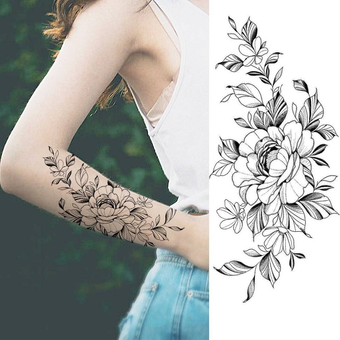 Gingf Rose Flower Temporary Tattoos For Women Adult Peony Dahlia Butterfly Fake Tattoofashion Body Art Painting Half Sleeve Tatoos