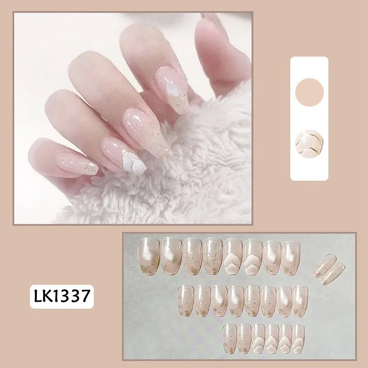 24pcs French False Nails Square Head White Line With fine flash Artificial Manicure Nail Art Tool Full Tips Ballerina Fake Nails