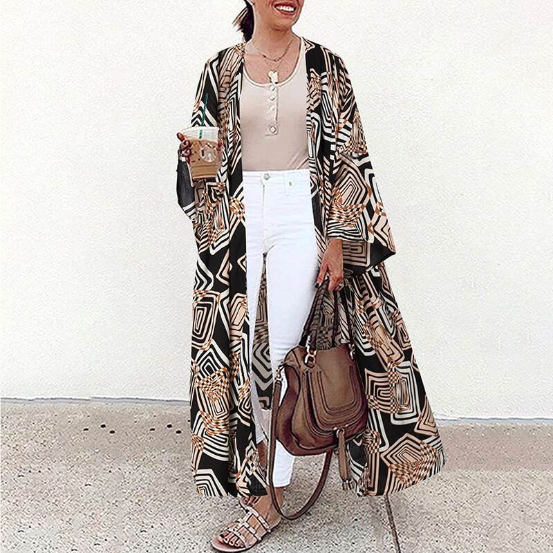 Fashion Women Summer Blouses ZANZEA 2022 Print Kimono Cape Holiday Long Sleeve Blusas Female Floral Tunic Oversized Chemise Top