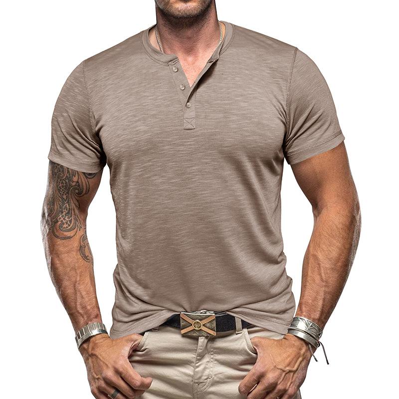 Men's Casual Solid Color Henley Collar Short Sleeve T-Shirt
